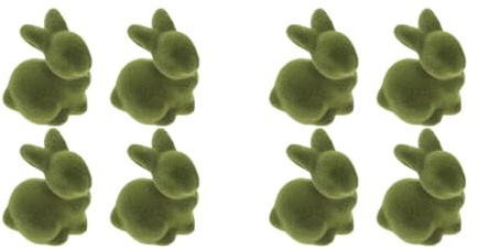 Ciieeo 8pc Flocked Moss Bunny Figurines, Green Miniature Rabbit Garden Animals for Easter Micro Landscape, Small Artificial Grass Hare Statues, Plastic Faux Lawn Desktop Decor, 5cm