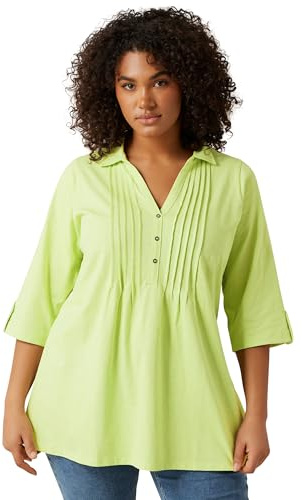 EVANS Curve Chartreuse Green Pintuck Henley Top - Women's - Plus Size Curve