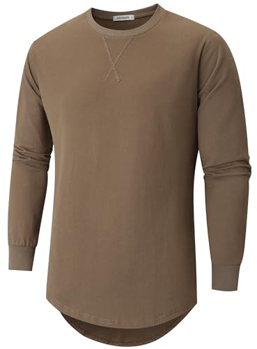 VEIISAR Herren Dickes Rundhals Langarm T-Shirt mit Herren 100 Baumwolle Heavy Duty Preshrunk langem Saum Shirt(X363L Coffee M)