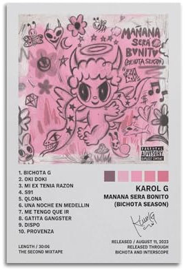 JZHOPEBUS Karol G Manana Sera Bonito (Bichota-Saison), Poster, Wandkunst-Poster für Zimmer, ästhetisches Albumcover, Poster, Raumdekoration, Filmposter, Leinwanddrucke, 20 x 30 cm, ungerahmt, 24
