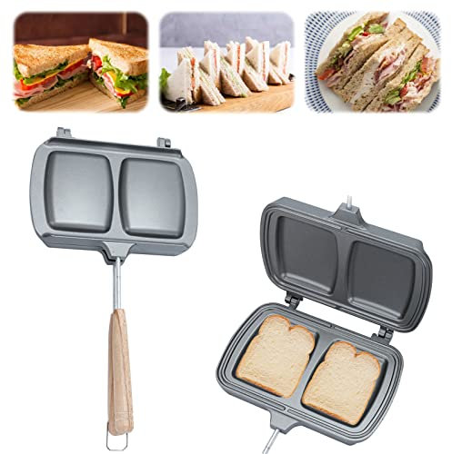BigKing Doppelseitige Toast-Pfanne, doppelseitige Antihaft-Pfanne mit abnehmbaren Griffen, für Sandwiches, Toastbrot und gebratenes Ei (Grau + Grau (Doppelschlitz))