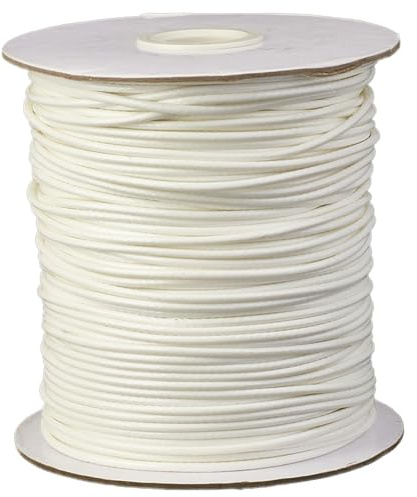 CABODYALS 160M 1.5MM Blanc Fil Macramé Cordon Ciré Lisse Polyester Bracelet Corde Cirée Cuir Plat Doux Rond Cordon Tresse Cordons Lisse pour Couture Fabrication Bijoux Décors Fournitures D'Artisanat
