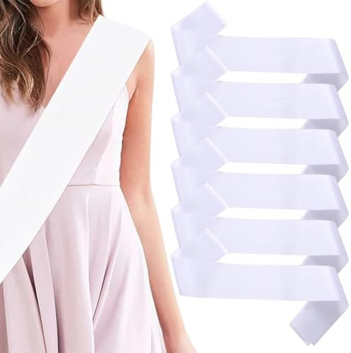 6 hombreras de cinta de satén blanca personalizables, cinta de satén DIY, hombreras de cinta de satén brillante para decoración de bodas.