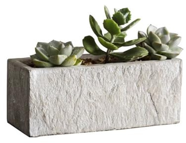 Vasi di Piante Vaso da fiori rettangolari con striscia di pietra, con fori di drenaggio Vaso for piante in cemento, for giardino davanzale camera da letto (3 dimensioni) Vasi da Fiori(Grande)
