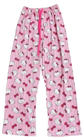 Pantaloni Pigiama Donna Pantaloni Kitty Lungo Morbidi Pantaloni Casa Trousers con Coulisse Estivi Elastico da Salotto Pantaloni Larghi per Notte Loungewear