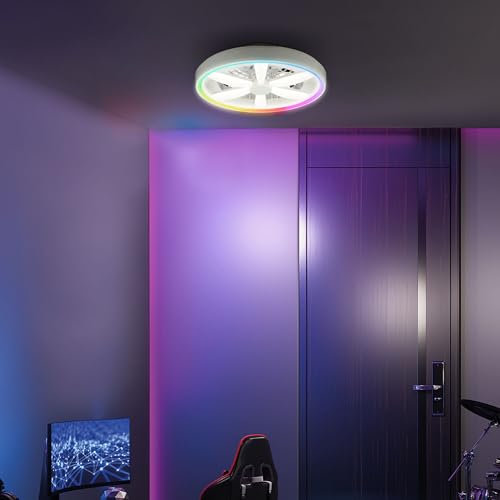 Lightbox LED Deckenlampe mit leisem Ventilator & RGB-Frame Light | Ø 48 | weiße Deckenleuchte | Gaming Lampe dimmbar | per Fernbedienung | 48 W | 2700-6500 K | 6400 lm | aus Metall/Kunststoff