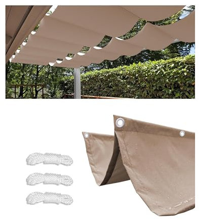 Toldo Vela de Sombra Ondulada Retráctil 5x7m Impermeable Toldos Exterior Protección Rayos UV Resistente al Desgarro para Terraza Balcon Exteriores Jardín con Ojales y Cuerdas Caqui