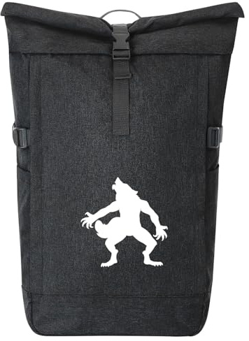 Huuraa Kurierrucksack Werwolf Silhouette 30-44 Liter Black Melange Fairtrade Rolltop Rucksack Geschenkidee