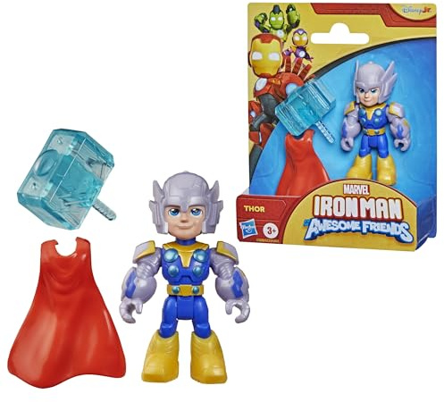 Marvel Iron Man und Seine fantastischen Freunde Thor Action-Figur Spielzeug mit Accessoire, 7,6 cm großes Superhelden-Spielzeug für Kinder, ab 3 Jahren