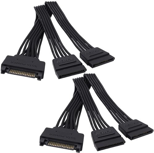 YARCHONN SATA Power Y Splitter Cable 15 Pin SATA Male to 2 Female Power Splitter Y Extension Cable 15 Pin Hard Drive HDD SSD Supply Cord Adapter -20cm /2pcs