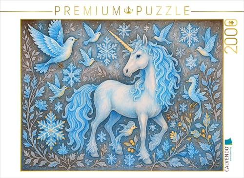 CALVENDO Puzzle Schneeeinhorn und Eiskristall-Vögel | 2000 Teile Lege-Größe 90 x 67 cm Foto-Puzzle für glückliche Stunden