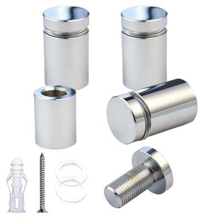 4 Pcs Aluminum Standoff Fixings, Sign Standoff Screws Wall Mount Advertisement Fixings Bolts for Sign Displays, Sign Support Wall Mount (Polished Chrome(Electroplated), 16mm Dia x 20mm H)