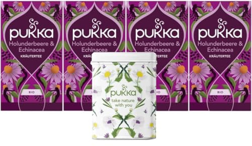 Pukka Tee, Bio-Früchtetee Holunderbeere & Echinacea, 4er Pack, 80 Teebeutel inkl. Pukka Dose