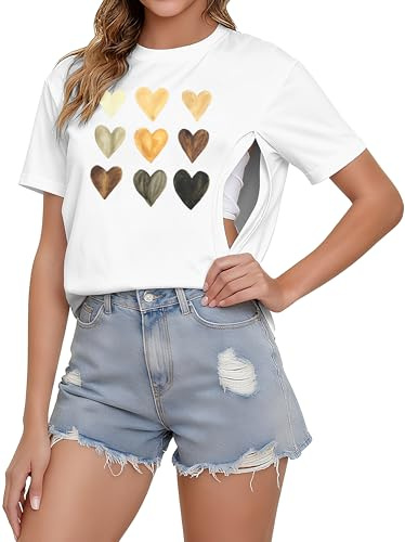 UNIQUEONE Damen-Stillshirt mit doppeltem, verdecktem Seitenreißverschluss, lässiges Oberteil für Schwangerschaft und nach der Geburt