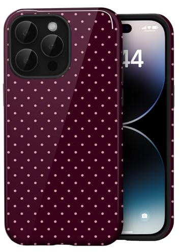Amzfield Compatible with iPhone 15 Pro Case, Cute Small Polka Dot Aesthetic Retro Design for Women Girls Fall Simple Chic Girly Pretty Dual Layer Hybrid Protection Elegant Case, Burgundy