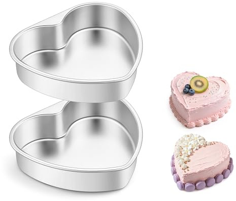 E-far 8 Inch Heart Cake Pan, 2Pcs Stainless Steel Heart Shaped Cake Mold, Cake Tin Baking Pan for Valentine's Day Anniversaries Wedding, Non-Toxic & Dishwasher Safe