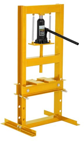 Pressa idraulica da officina, 6 tonnellate, resistente, con piastre in acciaio e letto regolabile, per piegatura garage, cuscinetti, giunti a U, lavorazione dei metalli, giallo