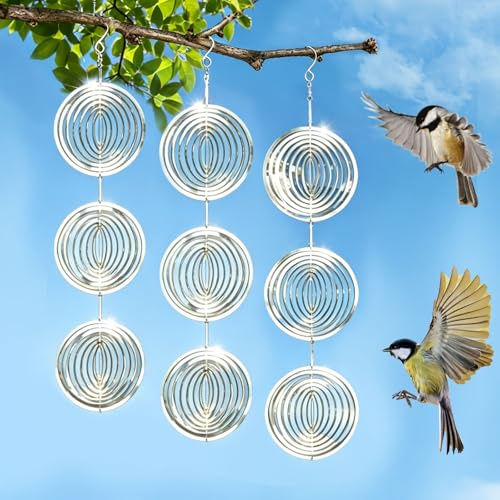 Gulxwis Effaroucheur Oiseaux Réfléchissant, Moulin à Vent Anti Pigeon Réfléchissant 3D en Acier Inoxydable, Répulsif Oiseaux pour Jardin Balcon Terrasse Verger, Décoration Extérieure