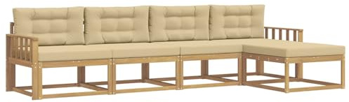 vidaXL Outdoor-Sofagarnitur mit Kissen 4 pcs Weiß und Beige Polyester, Gartenmöbel Set, modern, wetterfest, Sitzgruppe, Ecksofa, Akazienholz, braun, modulare Lounge