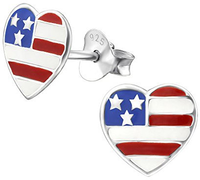 Laimons Damen-Ohrstecker Herz-Flagge USA Sterling Silber 925