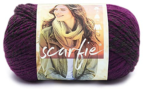 Lion Brand Yarn (1 Skein) Scarfie Bulky Yarn, Charcoal/Magenta
