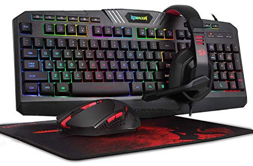 Redragon Kit S103 Gaming Combo Hawthorn Keyboard QWERTY + Mouse Pegasus + Headset + Mouspad Archelon M, 4 in 1 (Tastiera, Mouse, Cuffia, Mouse Pad)