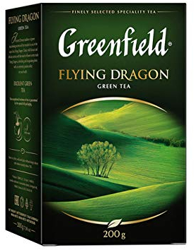 GREENFIELD FLYING DRAGON | Grüner Tee | Grüne Teeblätter | 100% reiner grüner Tee | Pure Green Tea | Lose 200g | Koscher | Glutenfrei