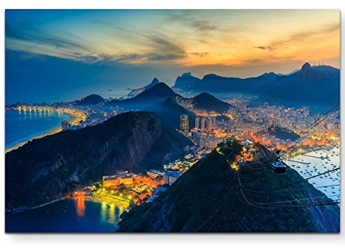 Paul Sinus Art Leinwandbilder | Bilder Leinwand 120x80cm Rio de Janeiro - Copacabana Strand, Urca und Botafogo vom Sugar Loaf Rio, Strand, Ausblick, Reisen