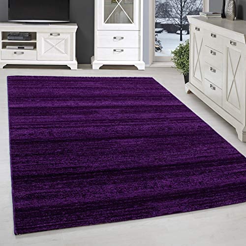 SIMPEX Kurzflor Teppich Unicolor - Einfarbig, Violett, 80 x 150 cm, Moderner Stil für Wohnzimmer