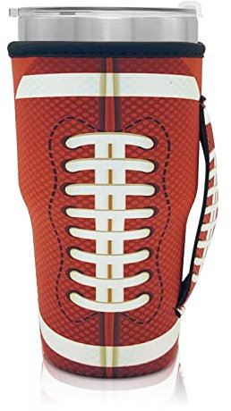 Wiederverwendbare Neopren-Isolierhüllen für Eiskaffeetassen, Becherhalter, ideal für 850-900-ml-Becher, Trenta-Starbucks, große Dunkin-Donuts (nur Becherhülsen) (Fußball)