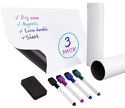 Amazon Basics Magnetische, trocken abwischbare Whiteboard-Folie, 20,3 cm x 30,5 cm, 3 Stück, 1er-Pack, Weiß