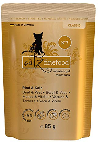 catz finefood N° 7 Rind & Kalb Feinkost Katzenfutter nass, verfeinert mit Aprikose & Ananas, 16 x 85g Beutel