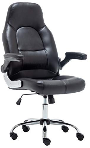 BTEXPERT Swivel Adjustable Black Home Office Gaming Chair, Executive Flip up Arms with Lumbar Support Headrest PU Leather Executive High Back for Computer Adults Women Men