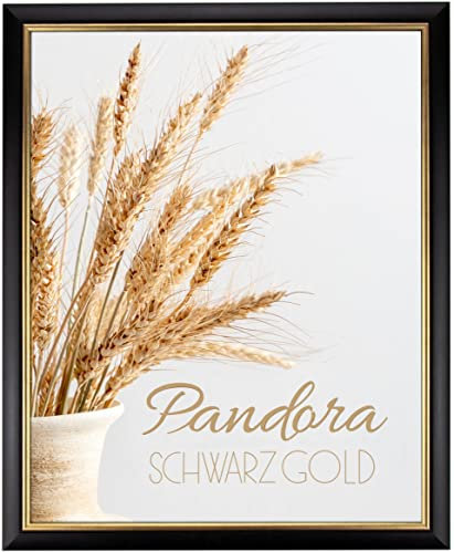 myposterframe Bilderrahmen Aged Vintage 60 x 83 cm Pandora Echtholz Schwarz Gold mit Acrylglas Antireflex 1 mm