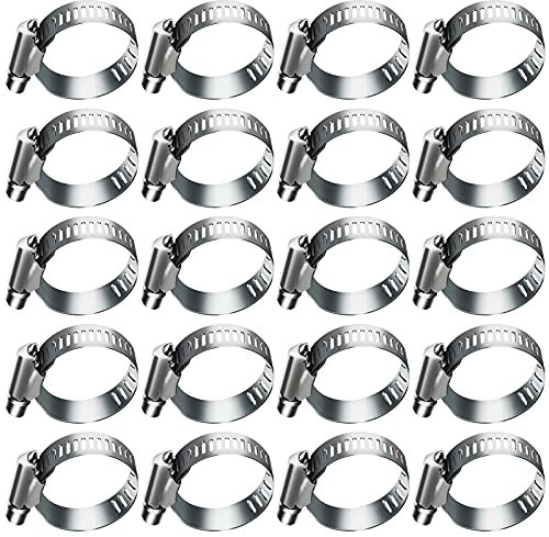 20pcs Adjustable Worm Gear Hose Clamp Stainless Steel Pipe Clamps, 4/5-1-4/5(21-44mm) Tube Clamp Tool for Water Pipe, Plumbing, Fuel Line,Intercooler