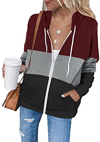 Maavoki - Felpa da donna con cappuccio, a maniche lunghe, in pile, per autunno e inverno, M-rosso., S