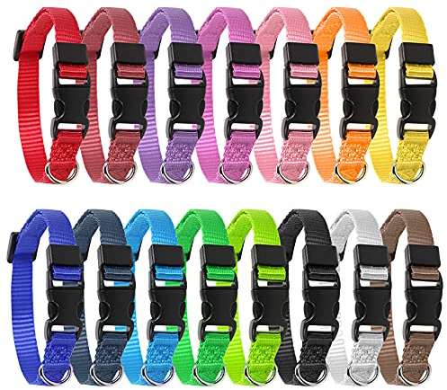 KroY PecoeD Colliers Chats et Chiots,15 Pièces Collier pour Chien Collier M | Personnalisé en Nylon Réglable avec Boucle Anti étranglement pour Chaton Petit Animal Naissance Identification:21,5-34cm