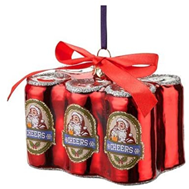 Gift Company - Christbaumschmuck, Hänger - Sixpack Bierdosen - Glas, Polyester - Farbe: rot - 8,6 x 6,5 x 6 cm