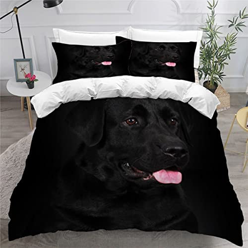 AOYNP Bettwäsche 135x200 Schwarzer Labrador-Retriever 3D Druck Weiche Mikrofaser Bettwäsche Set Kinder Jungen Mädchen Kawaii Haustiere Welpe Bettbezüge mit ReißVerschluss und 2 Kissenbezug 80x80cm