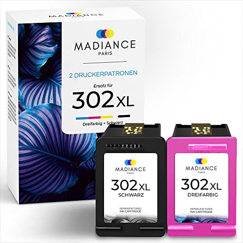 Madiance 302 XL 2er Pack Wiederaufbereitete Tintenpatrone für HP 302 Tintenpatrone HP 302 HP¨302 302XL HP 302 XLMultipack Schwarz und Farbe für Patrone Officejet 3831 3833 Serie HP Envy 4520 Serie