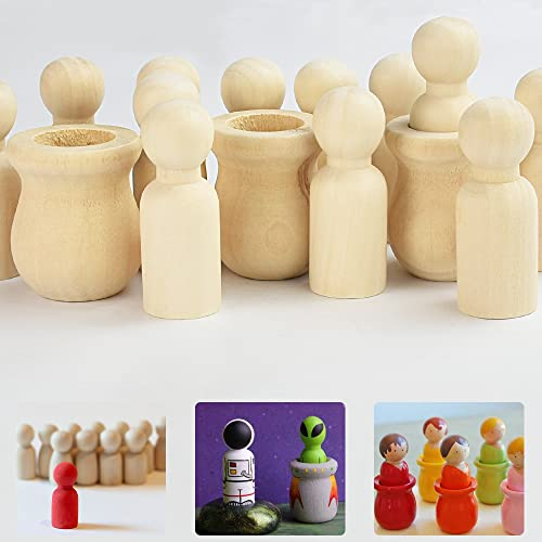 CODIRATO 25 Stück Kleine Holzfiguren Hölzerne Peg Dolls Holz Malerei Puppen Naturliche Holz Spielfiguren Holzkegel Zum Bemalen Holzfiguren Puppen für Dekoration Handwerk Basteln