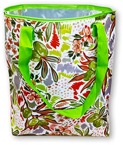 PromotionGift - Wiederverwendbare Faltbare Kühltasche, Einkaufen, Strandtasche leicht und langlebig, mit Innenfutter aus Aluminium für perfekte Kühlfunktion - 25L (Oliven)