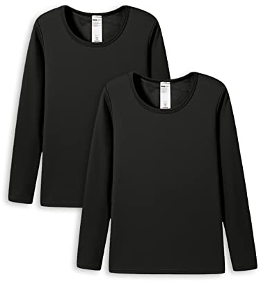 LAPASA 2 Pack Women's Thermal Underwear Top, Lightweight Warm Long Sleeve Crew Neck Shirt L15, Black (2 Tops), L