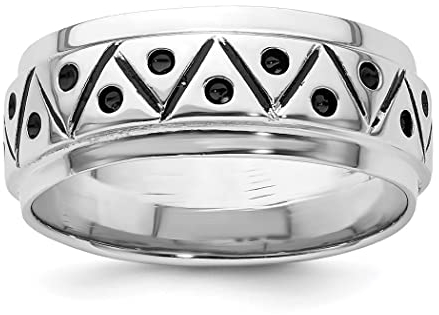 Ring aus 925er-Sterlingsilber, rhodiniert, mit 9 mm Zick-Zack-Ring, US-Größe 9, Schmuck für Damen, One Size, Metall Silber Metall: Rhodium Silberfarben, Kein Edelstein