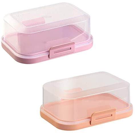 ENGELLAND - 2 x Stapelbare Butterdose mit Deckel und Klick-Verschluss, bunter Farbmix-1, Plastik-box, Butter-Glocke, BPA-frei, Mehrzweck, robust