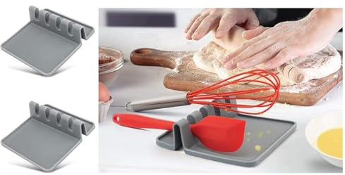 Buy-Simplicity® Set of 2 Spoon Rest for Kitchen Counter Stovetop |Heat Resistant Silicone Spoon Holder with Drip Pad – All Purpose Outdoor/Indoor Spoon Rest for Grilling & Cooking Dinning
