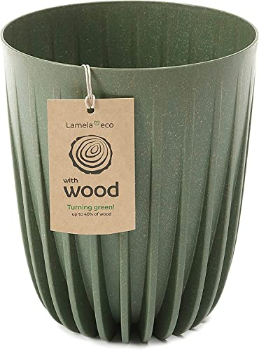 Muddy Hands Eco Friendly Green Plant Pot Indoor Home Outdoor Garden Round Flower Planter - Made from Recycled Plastic & Wood (Forest Green Pot Mini)