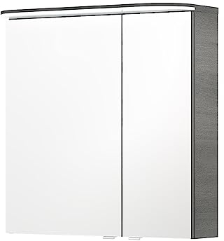 Lomadox Badezimmerschrank Spiegelschrank, Graphit Struktur quer Nb. inkl. LED Beleuchtung im Kranzboden, 2türig, B/H/T ca. 70/72,3/17 cm