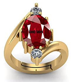 ANUJ SALES - Unbehandelter Goldring mit Edelsteinen 9.00 Ratti 7,25 Karat A+ Qualität + Natürlicher rubinener Burma Ungeheizter Ring für Frauen und Männer (GGTL zertifiziert, free size, Vergoldet,