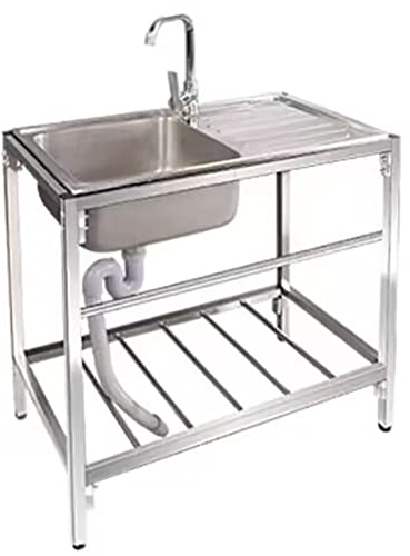 Spülbecken Outdoor Küchenspüle，Spültisch Edelstahl Werkbank，Einzelbecken，Mit Wasserhahn，Edelstahl-Handwaschbecken，Für Küche Restaurant Waschküche Garten，75x40x76cm (Color : Type A2, Size : 75x40x76c